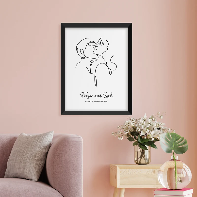 Personalised Personalised Romantic Line Art Embracing Couple Print