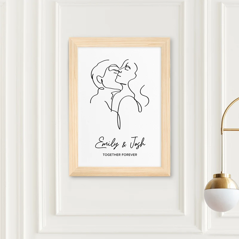 Personalised Personalised Romantic Line Art Embracing Couple Print