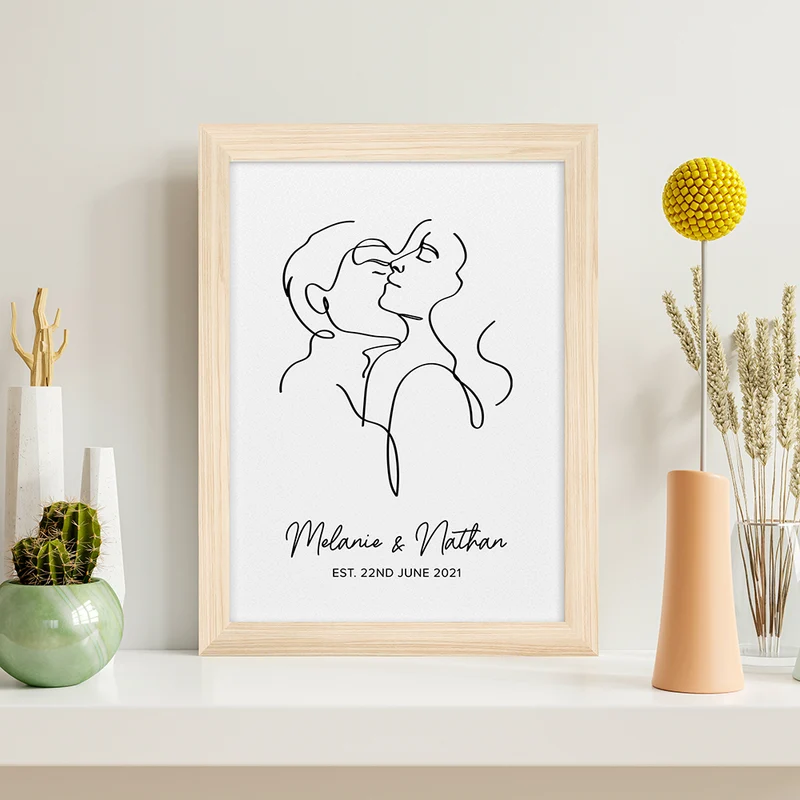 Personalised Personalised Romantic Line Art Embracing Couple Print