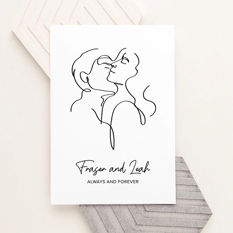 Personalised Personalised Romantic Line Art Embracing Couple Print