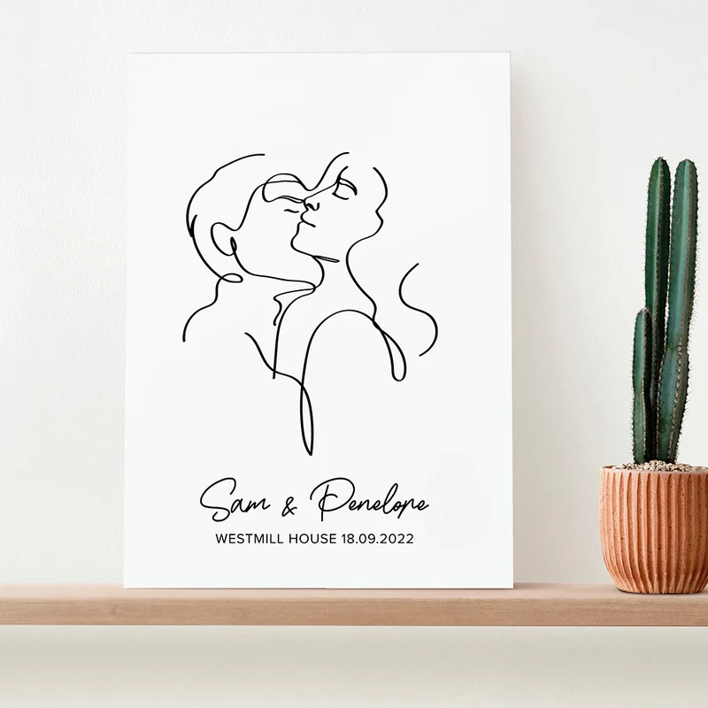 Personalised Personalised Romantic Line Art Embracing Couple Print