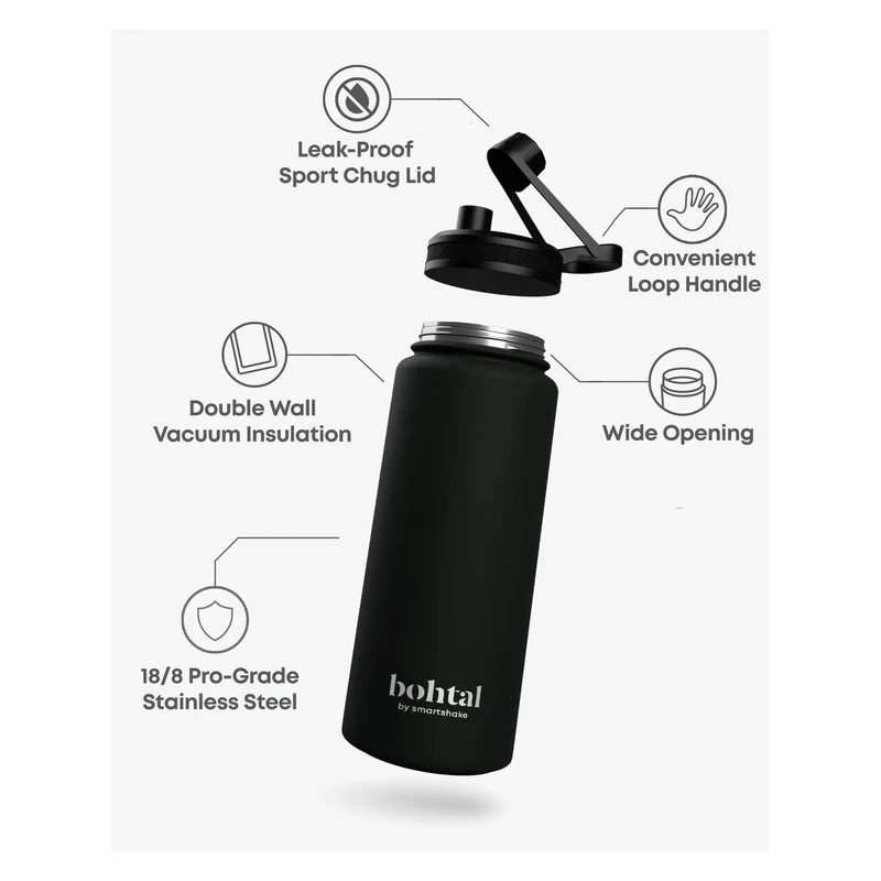 SmartShake Bøhtal Insulated Sports Bottle Black - 960ML