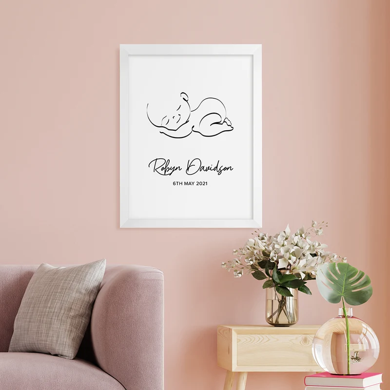 Personalised Personalised Line Art Sleeping Baby Print