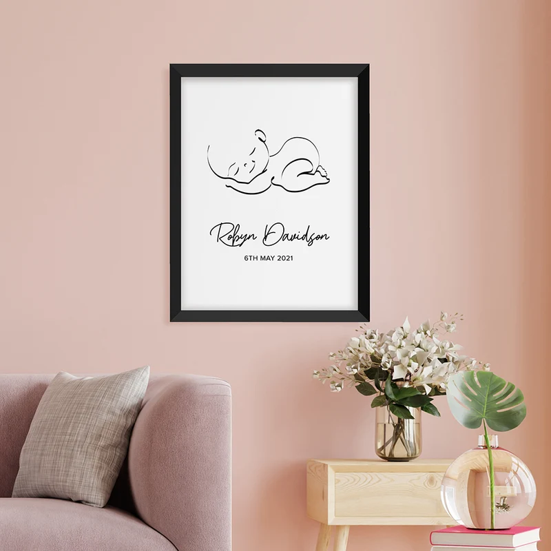 Personalised Personalised Line Art Sleeping Baby Print