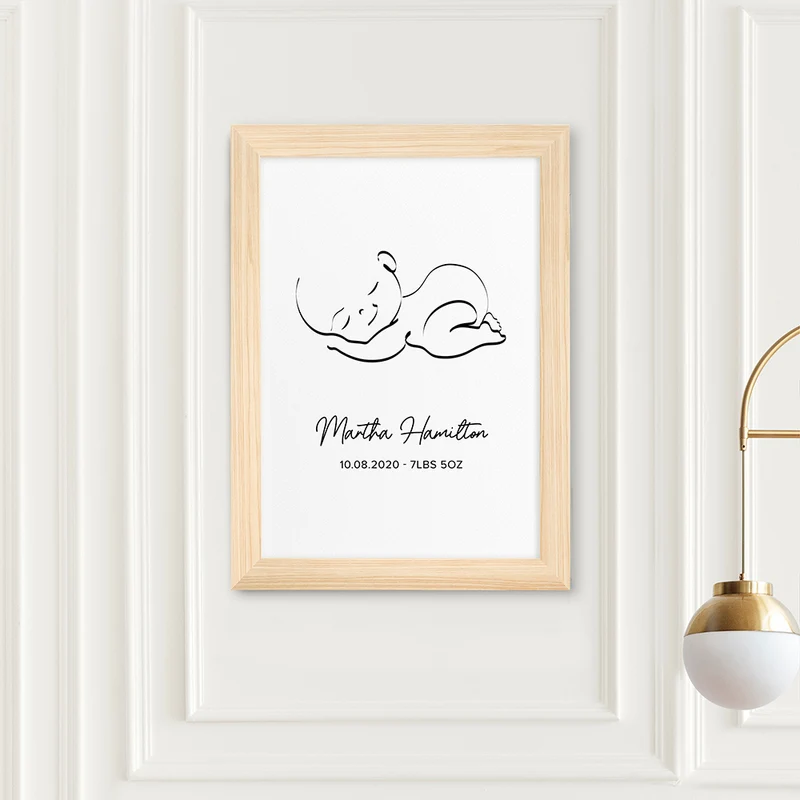 Personalised Personalised Line Art Sleeping Baby Print