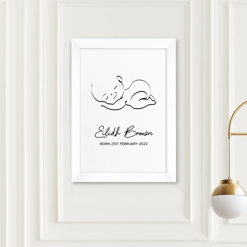 Personalised Personalised Line Art Sleeping Baby Print