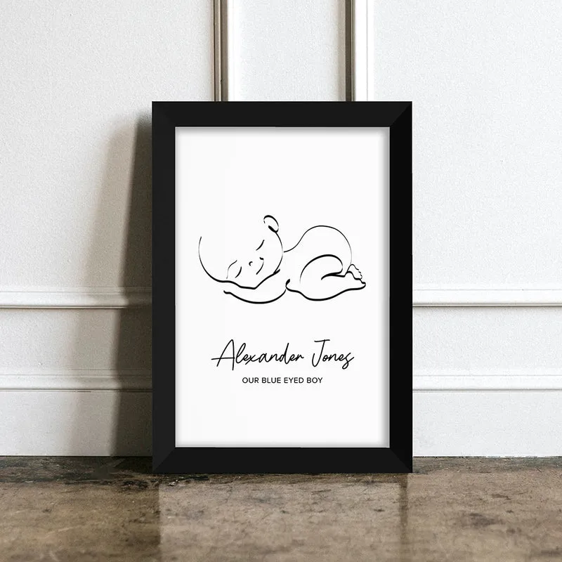 Personalised Personalised Line Art Sleeping Baby Print