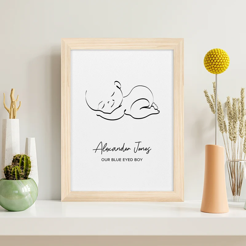 Personalised Personalised Line Art Sleeping Baby Print