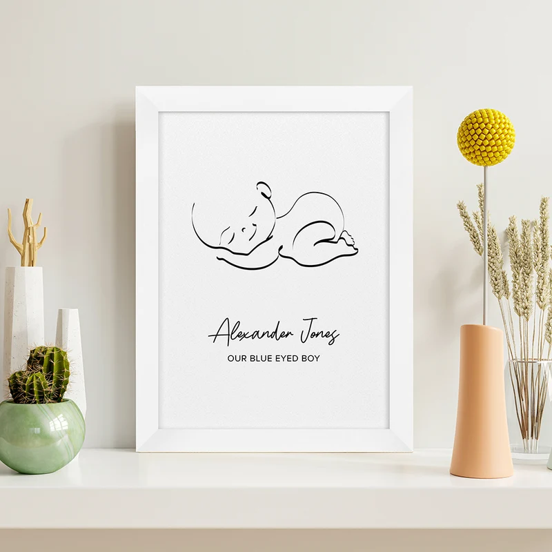 Personalised Personalised Line Art Sleeping Baby Print