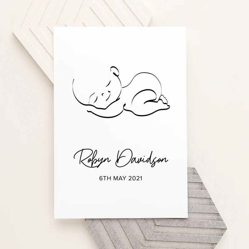 Personalised Personalised Line Art Sleeping Baby Print