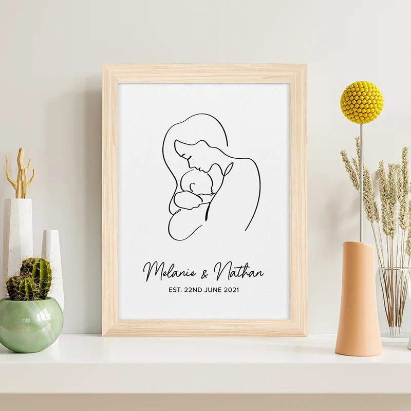 Personalised Personalised Line Art New Mum and Babys Love Print