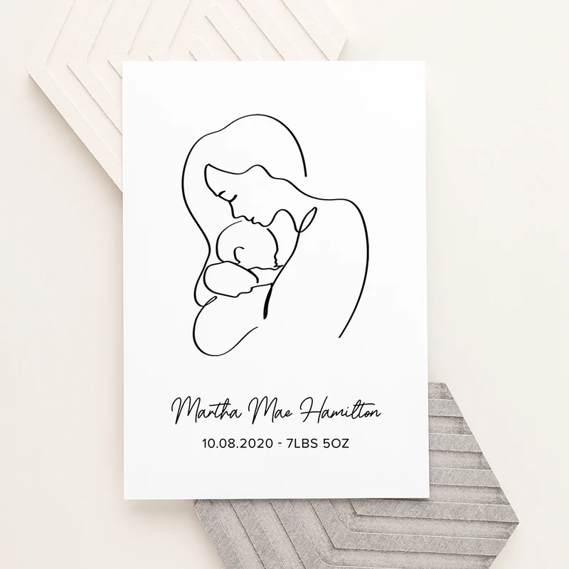 Personalised Personalised Line Art New Mum and Babys Love Print