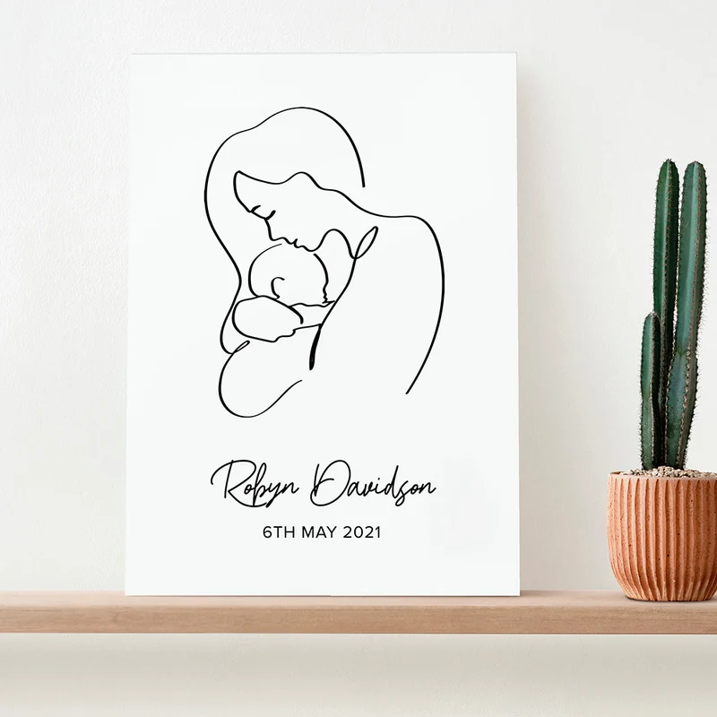 Personalised Personalised Line Art New Mum and Babys Love Print