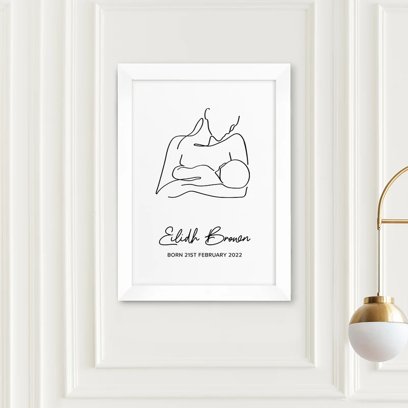 Personalised Personalised Line Art New Mum and Baby Feeding Print