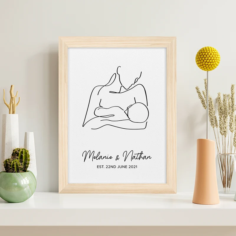 Personalised Personalised Line Art New Mum and Baby Feeding Print