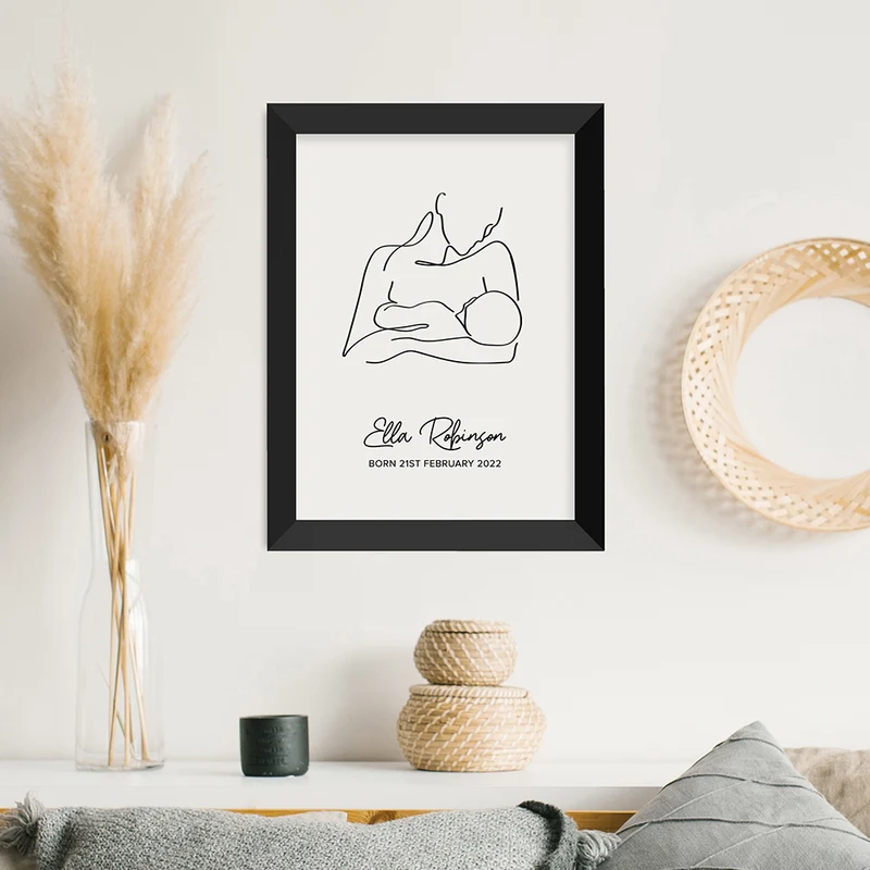Personalised Personalised Line Art New Mum and Baby Feeding Print