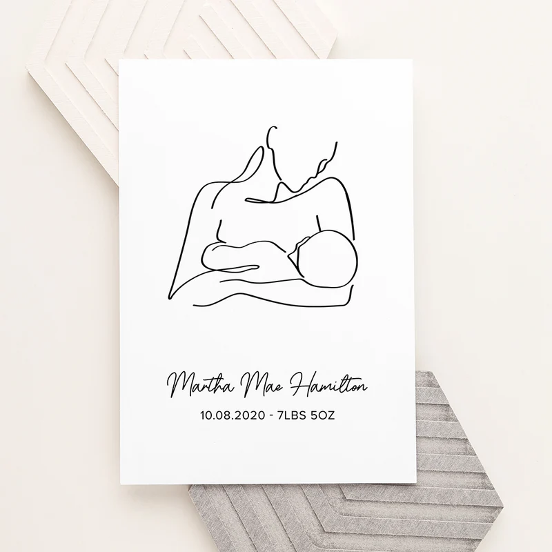Personalised Personalised Line Art New Mum and Baby Feeding Print