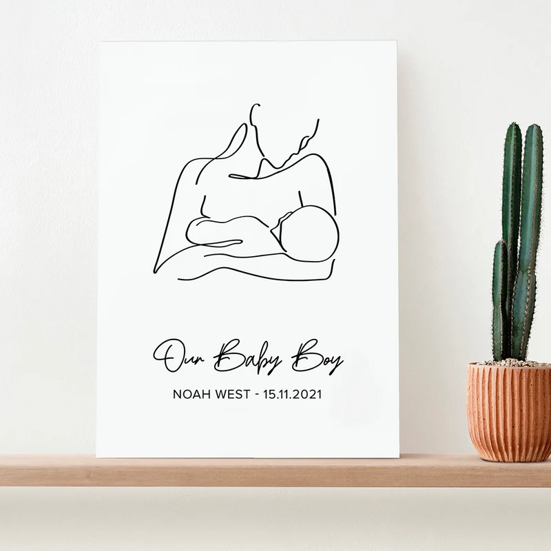 Personalised Personalised Line Art New Mum and Baby Feeding Print