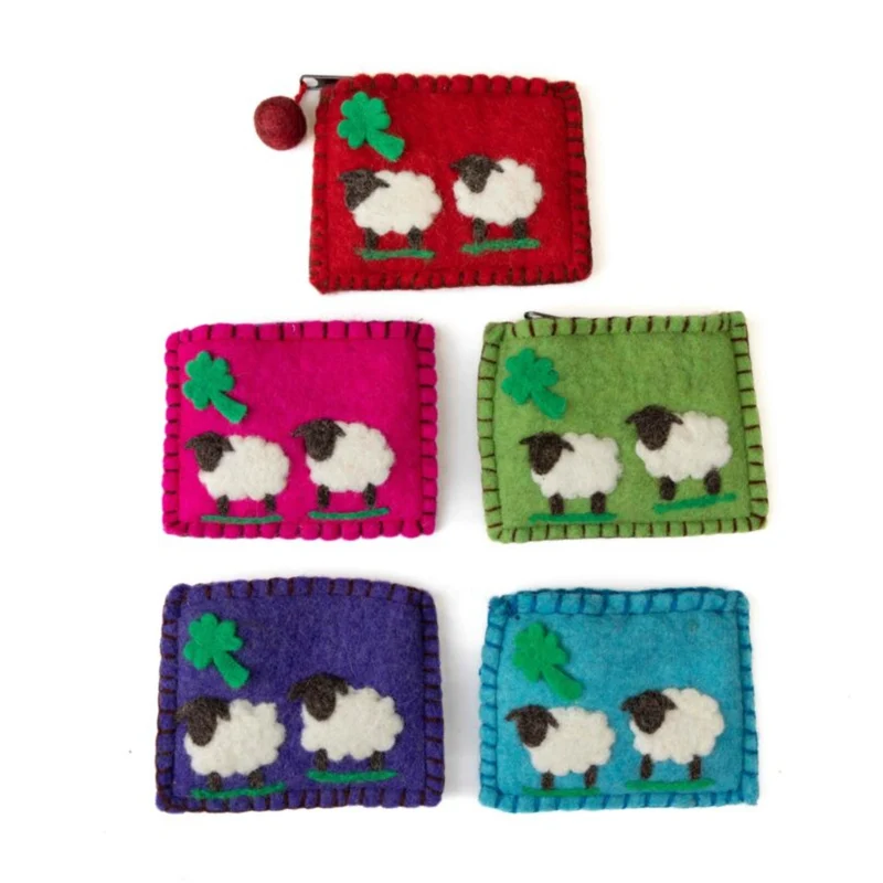 Twin Sheep and Shamrock Felt Sheep Purse