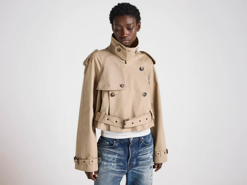 WOMENS CROPPED TRENCH IN BEIGE