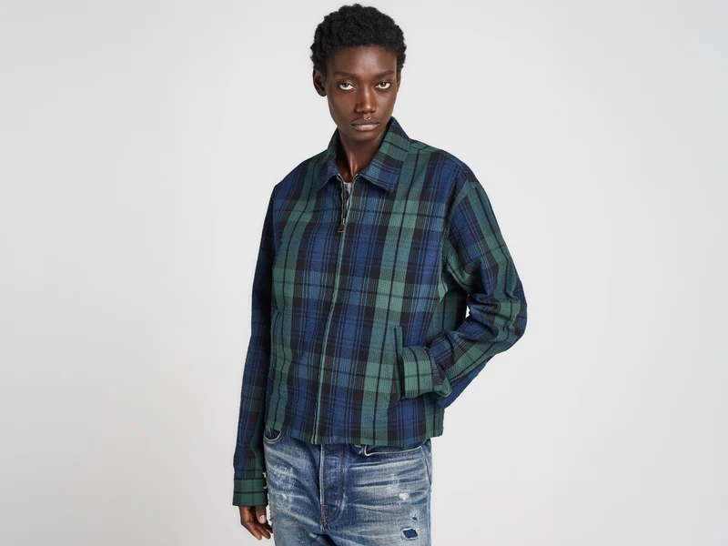 WOMENS FRONT ZIP BLOUSON IN NAVY & GREEN