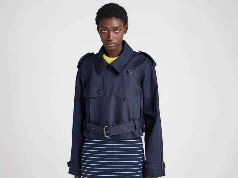 WOMENS CROPPED TRENCH IN NAVY