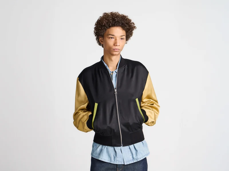 MENS SATIN BLOUSON IN BLACK & MULTI