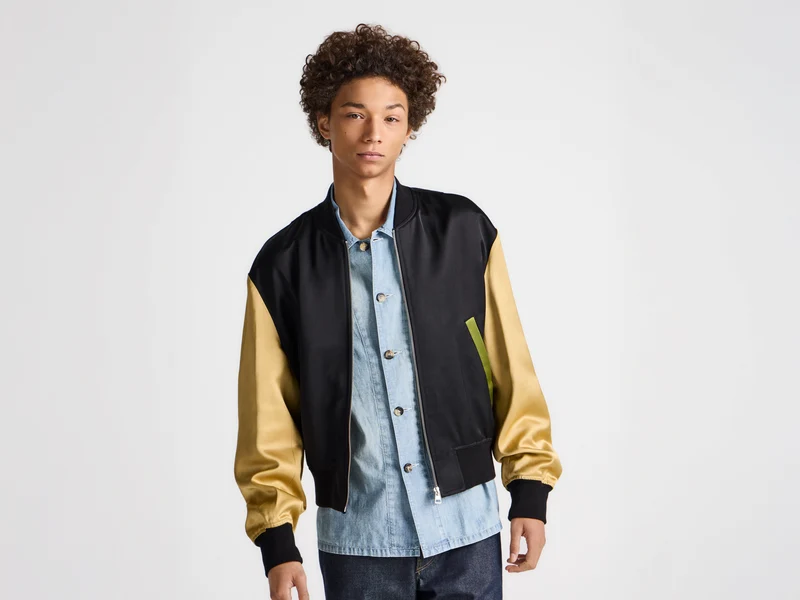 MENS SATIN BLOUSON IN BLACK & MULTI