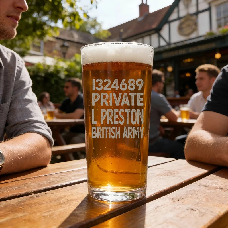 Military Engraved Conical Pint Glass – 568ml