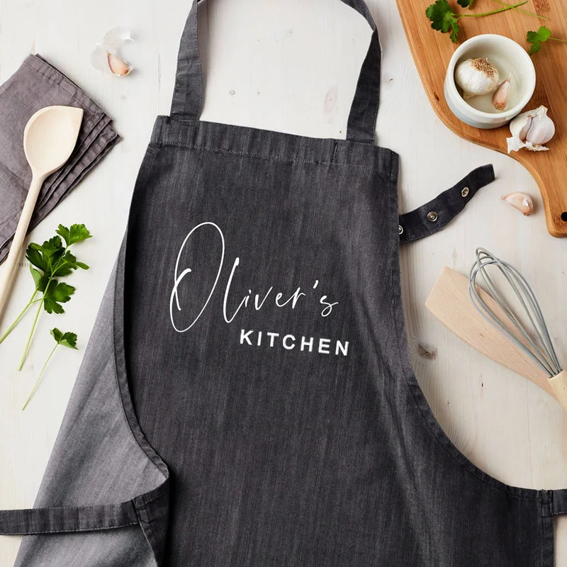 Personalised Personalised Grey Denim Kitchen Apron