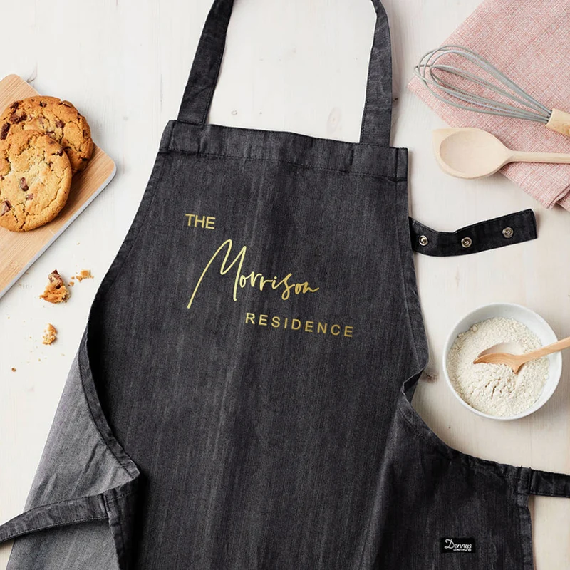 Personalised Personalised Grey Denim Family Residence Apron