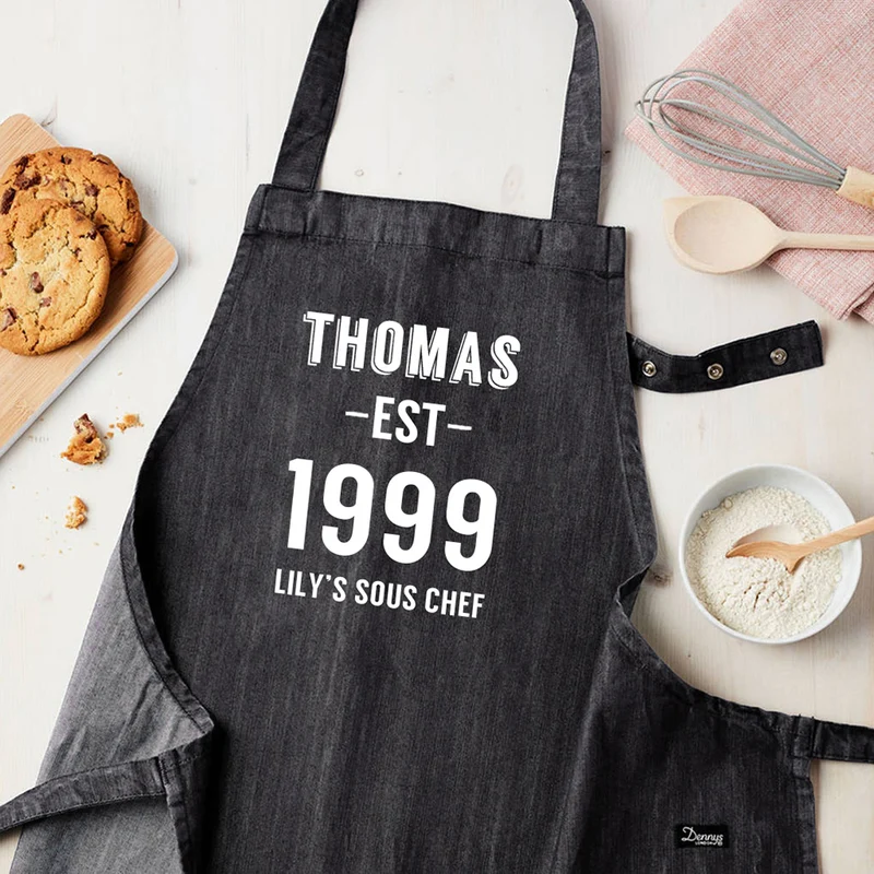 Personalised Personalised Grey Denim Established Year Apron