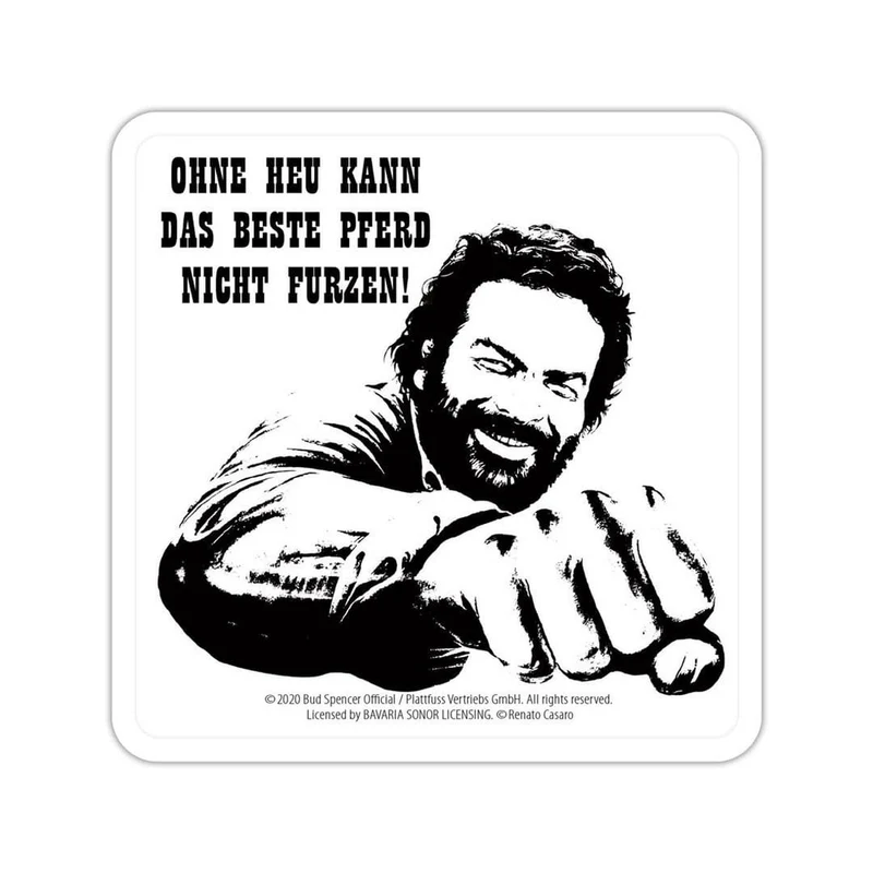 Bud Spencer Bierdeckel aus Blech Faust Pferd 10 x 10 cm