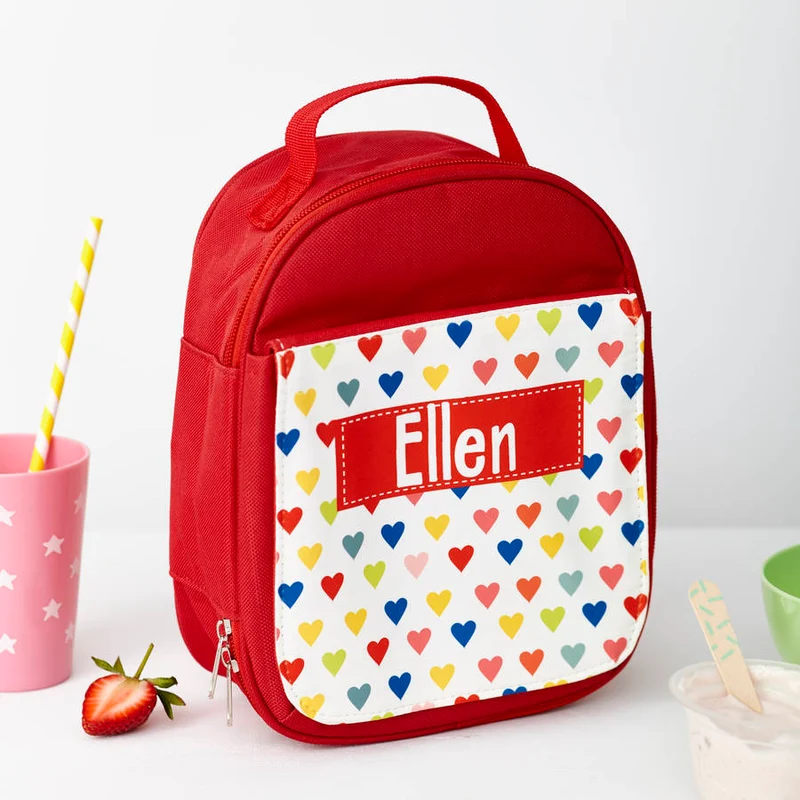 Personalised Personalised Girl's Red Patterned Lunch Bag