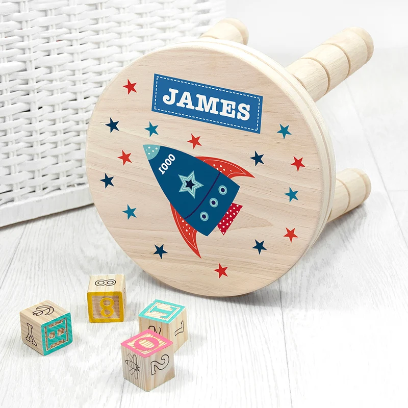 Personalised Personalised Kid's Rocket Wooden Stool