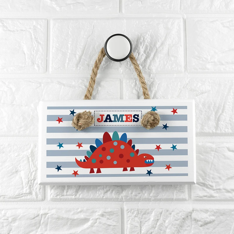 Personalised Personalised Kid's Dinosaur White Door Sign