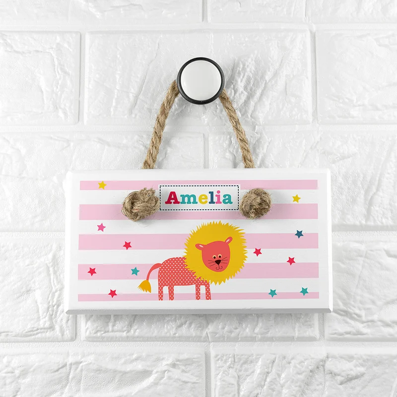 Personalised Personalised Kid's Circus Lion White Door Sign
