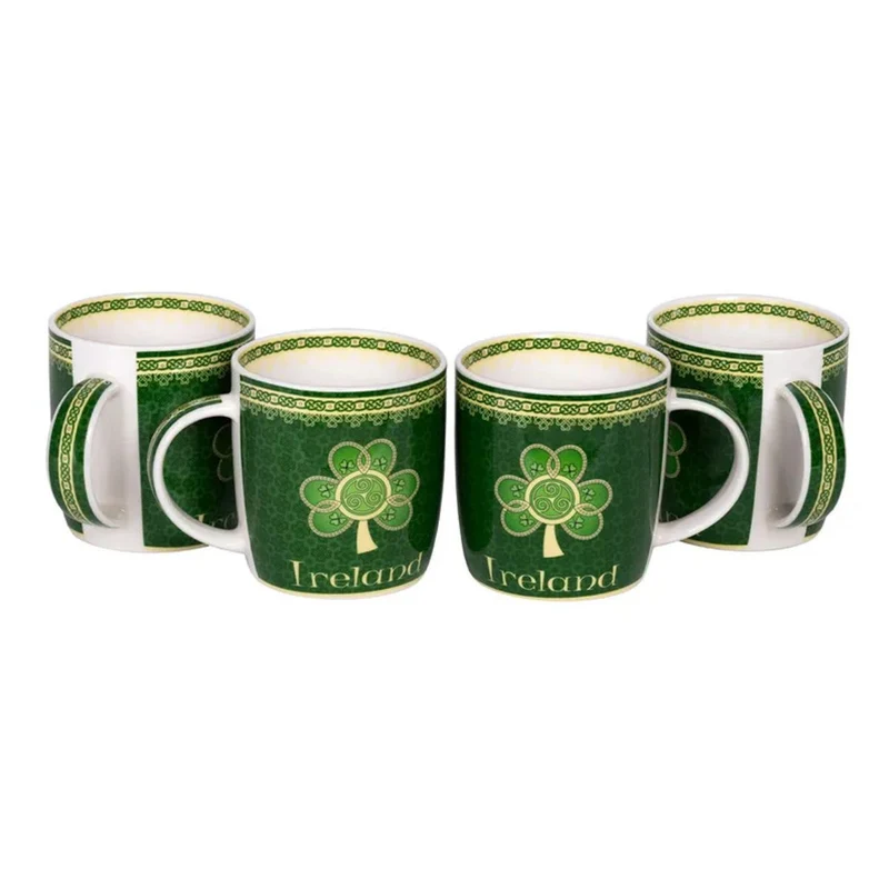 Set of 4 Bone China Mugs with Shamrock