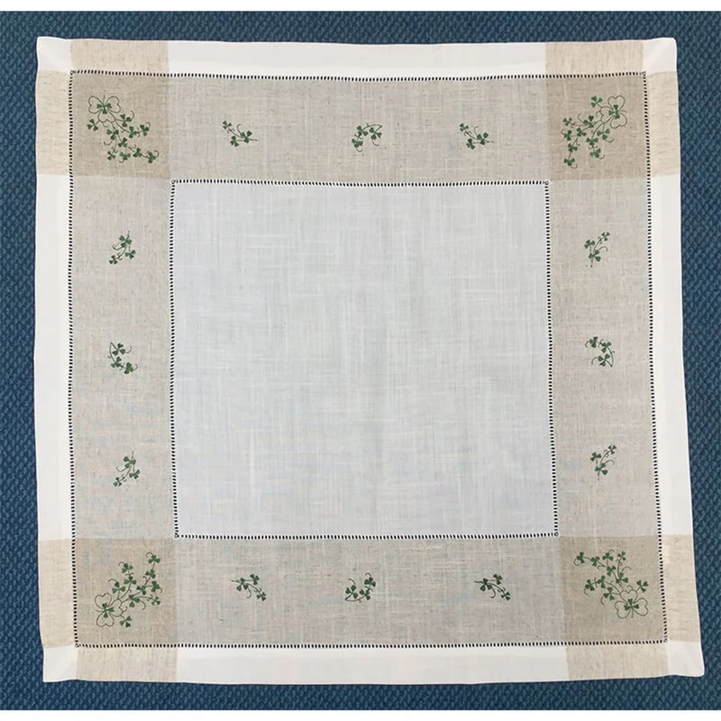 Linen Irish Tablecloth with Shamrock Embroidered 36" x 36"