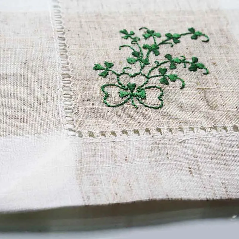 Linen Irish Tablecloth with Shamrock Embroidered 36" x 36"