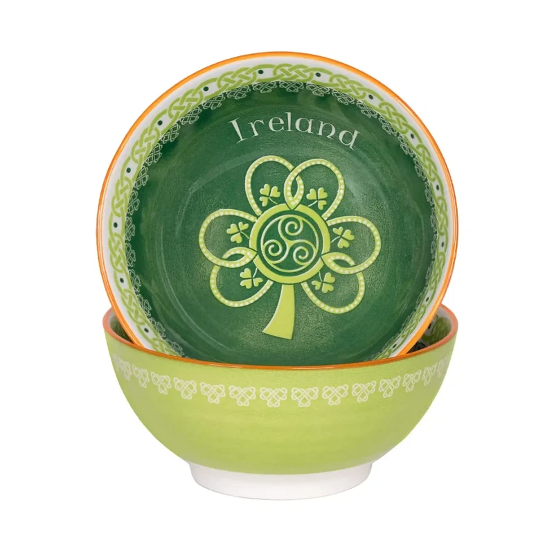 New Bone China Green Irish Shamrock Bowl Set of 2