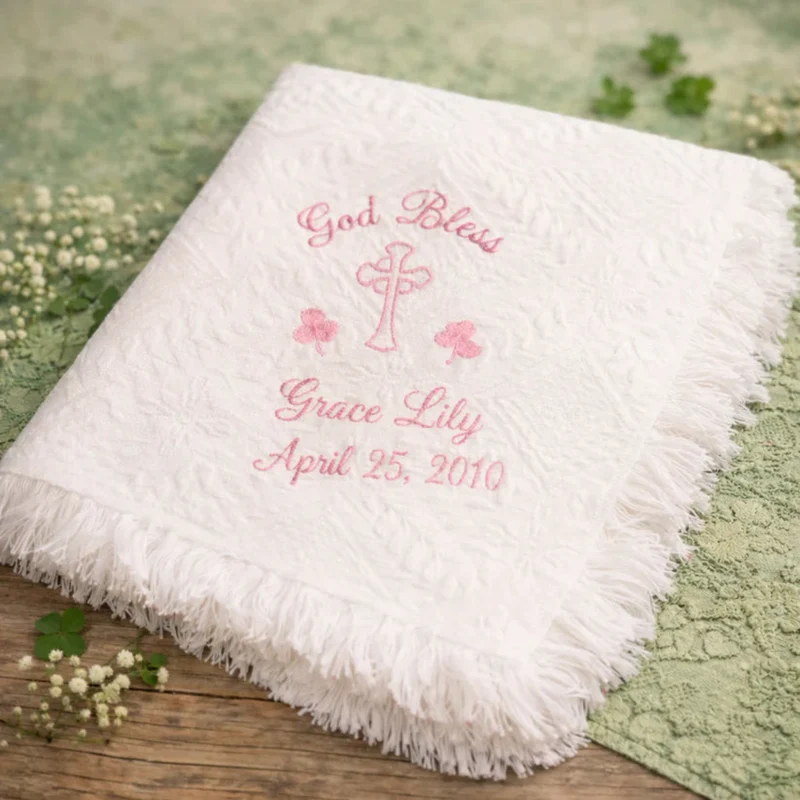 Personalized Embroidered Baby Blanket - Celtic Cross with Shamrocks