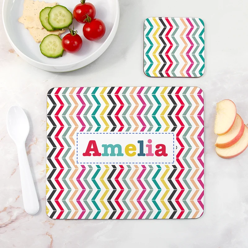 Personalised Personalised Girl's Patterned Placemat Set