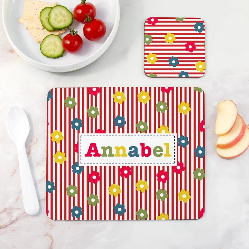 Personalised Personalised Girl's Patterned Placemat Set