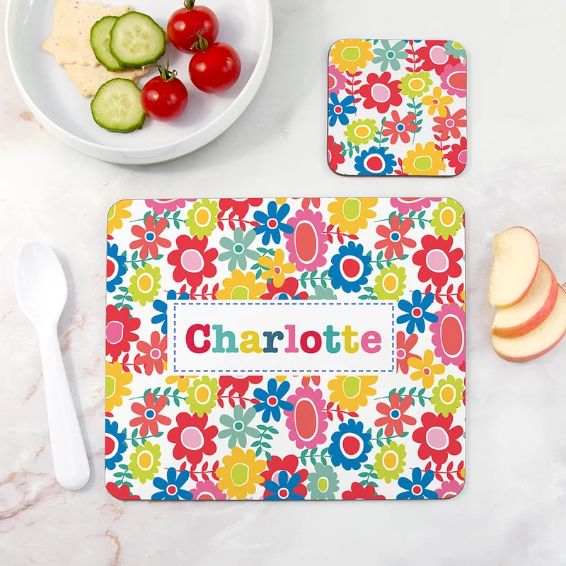 Personalised Personalised Girl's Patterned Placemat Set