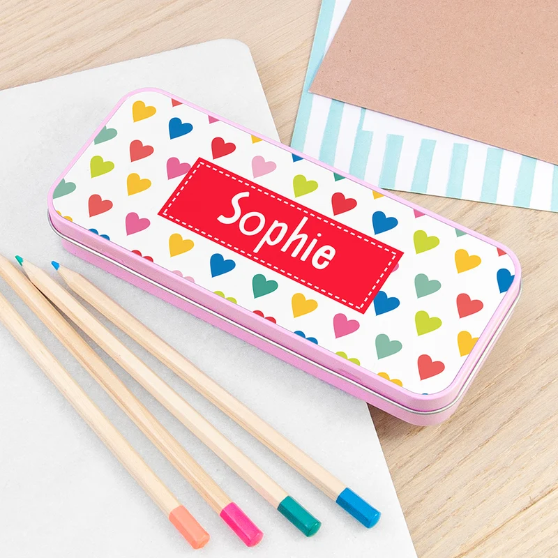 Personalised Personalised Girl's Patterned Pink Pencil Case Tin