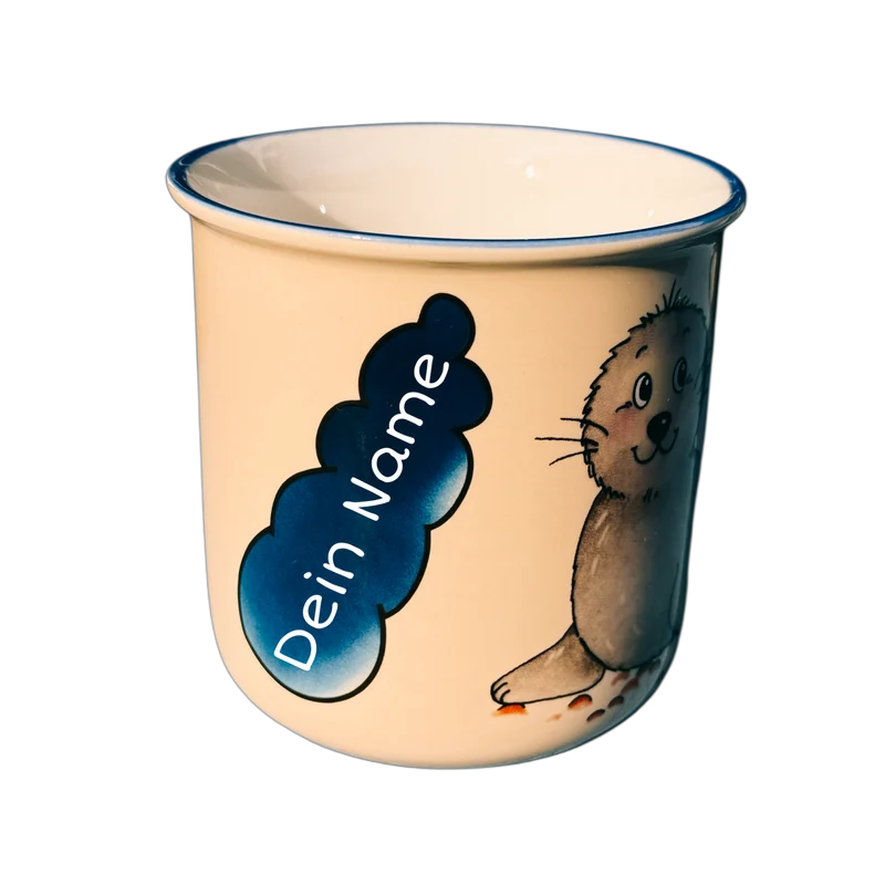 Tasse, Namenstasse „Robbe mit Herzluftballon“ mit Wunschnamen 2.0 - Jeder Name ist möglich!