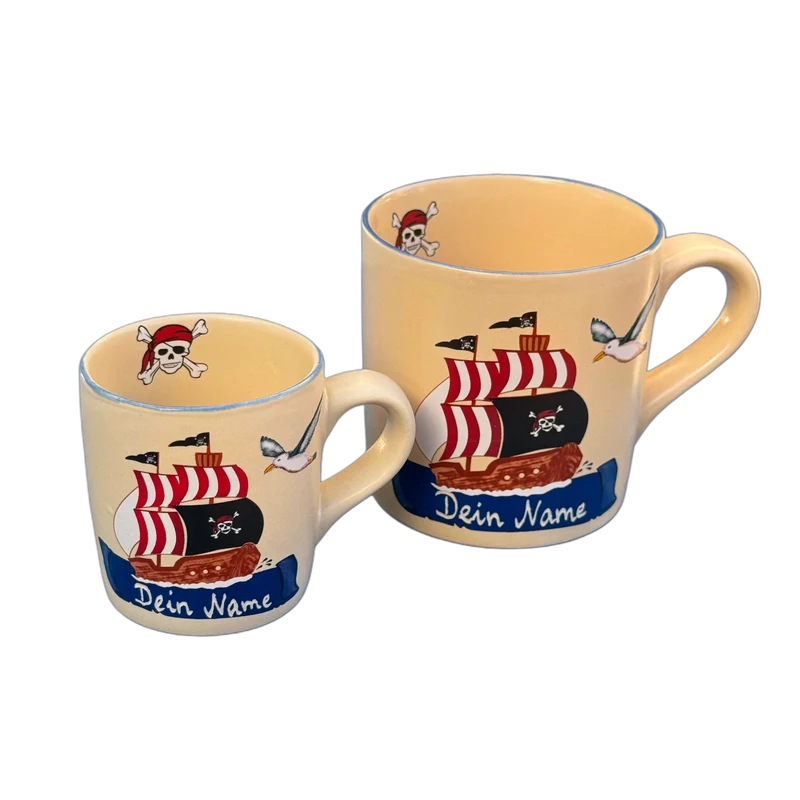 Kindertasse, Keramik, Pirat“ groß mit Wunschnamen - Jeder Name ist möglich!