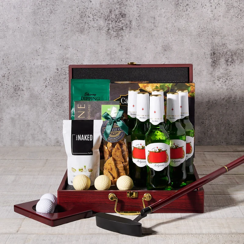 Executive Golf Putting Set Gift Basket, With Beer!