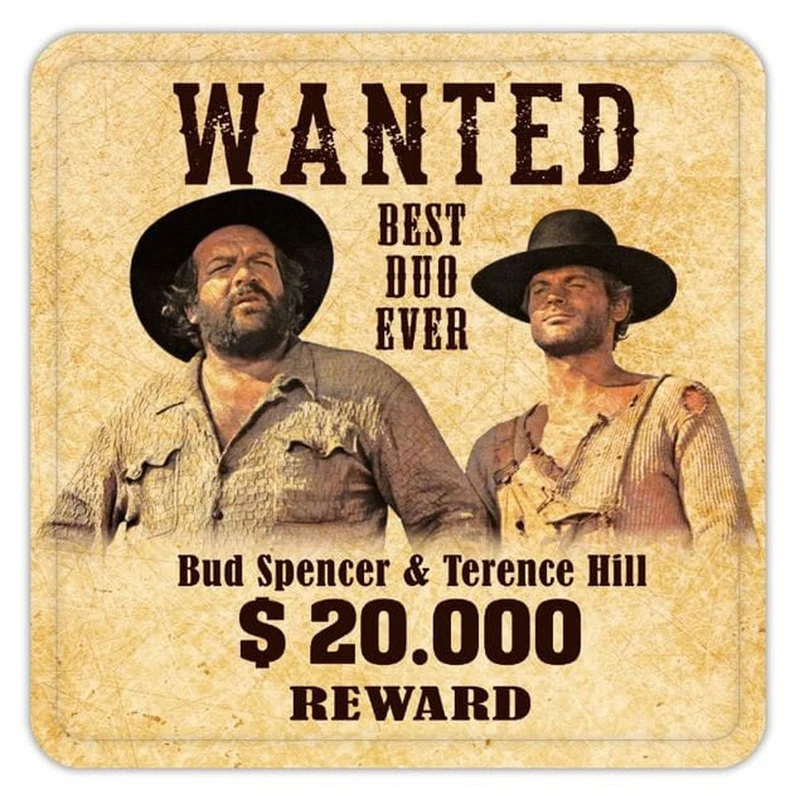 Bud Spencer & Terence Hill Bierdeckel aus Blech Wanted 10 x
